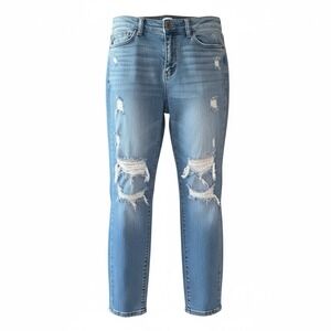 Judy Blue Jeans Womens 7/28 Blue Distressed Boyfriend Fit Stretch Denim Pants